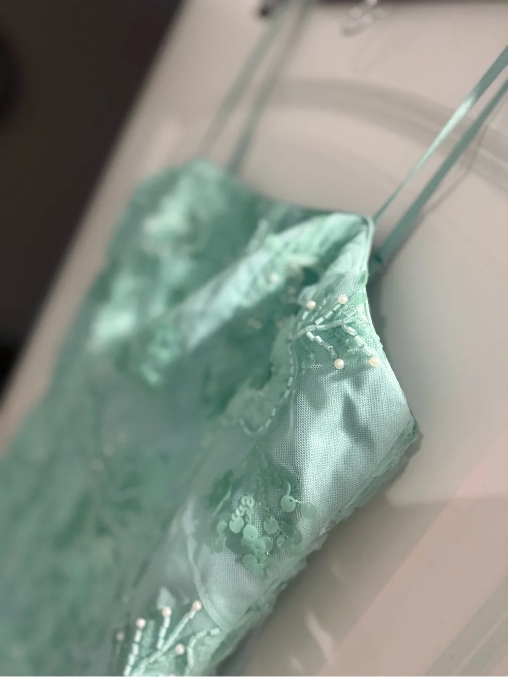 Dress the Population Mint Green Spaghetti-Strap Embroidered Midi Dress - Picture 7 of 7